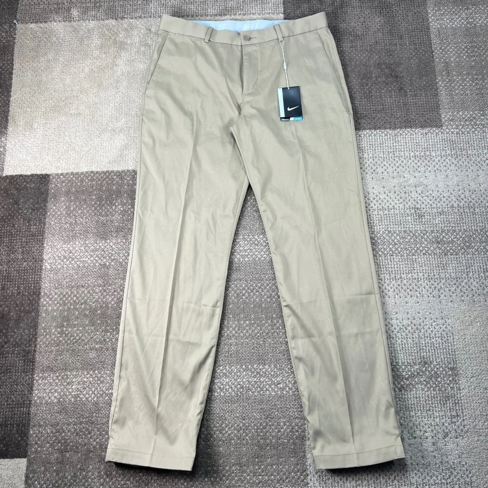 NWT Nike Golf Men 32x32 Khaki Tan Dri-FIT‎ Flat Front Chino Pants 833194-235